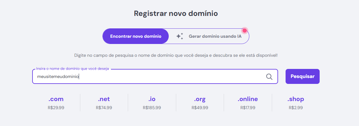 Registrando dominio online e escolhendo as extensões